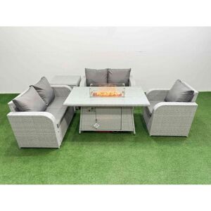 FIMOUS High Back Poly Rattan Garden Furniture Set with Reclining Chair Loveseat Sofa Firepit Dining Table Indoor Outdoor Patio Set Side Table Light Grey FIMOUS High Back Poly Rattan Garden Furniture Set with Reclining Chair Loveseat Sofa Firepit Dining Table Indoor Outdoor Patio Set Side Table Light Grey
