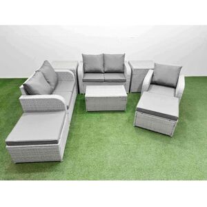 FIMOUS High Back Poly Rattan Garden Furniture Set with Reclining Chair Loveseat Sofa Rectangular Coffee Table Indoor Outdoor Patio Set 2 Big Stool 2 Side FIMOUS High Back Poly Rattan Garden Furniture Set with Reclining Chair Loveseat Sofa Rectangular Coffee Table Indoor Outdoor Patio Set 2 Big Stool 2 Side