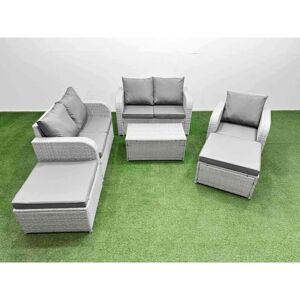 FIMOUS High Back Poly Rattan Garden Furniture Set with Reclining Chair Loveseat Sofa Rectangular Coffee Table Indoor Outdoor Patio Set 2 Big Stool Light FIMOUS High Back Poly Rattan Garden Furniture Set with Reclining Chair Loveseat Sofa Rectangular Coffee Table Indoor Outdoor Patio Set 2 Big Stool Light