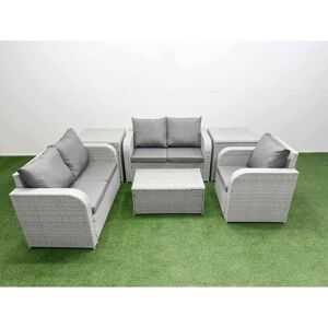 FIMOUS High Back Poly Rattan Garden Furniture Set with Reclining Chair Loveseat Sofa Rectangular Coffee Table Indoor Outdoor Patio Set 2 Side Table Light FIMOUS High Back Poly Rattan Garden Furniture Set with Reclining Chair Loveseat Sofa Rectangular Coffee Table Indoor Outdoor Patio Set 2 Side Table Light