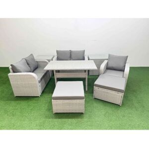 FIMOUS High Back Poly Rattan Garden Furniture Set with Reclining Chair Loveseat Sofa Rectangular Dining Table Indoor Outdoor Patio Set 2 Big Stool 2 Side FIMOUS High Back Poly Rattan Garden Furniture Set with Reclining Chair Loveseat Sofa Rectangular Dining Table Indoor Outdoor Patio Set 2 Big Stool 2 Side