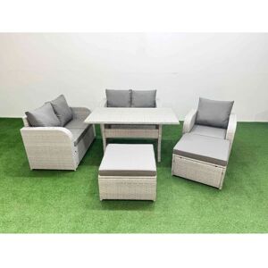 FIMOUS High Back Poly Rattan Garden Furniture Set with Reclining Chair Loveseat Sofa Rectangular Dining Table Indoor Outdoor Patio Set 2 Big Stool Light FIMOUS High Back Poly Rattan Garden Furniture Set with Reclining Chair Loveseat Sofa Rectangular Dining Table Indoor Outdoor Patio Set 2 Big Stool Light