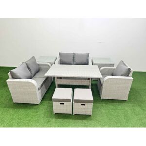 FIMOUS High Back Poly Rattan Garden Furniture Set with Reclining Chair Loveseat Sofa Rectangular Dining Table Indoor Outdoor Patio Set 2 Stool 2 Side Table FIMOUS High Back Poly Rattan Garden Furniture Set with Reclining Chair Loveseat Sofa Rectangular Dining Table Indoor Outdoor Patio Set 2 Stool 2 Side Table