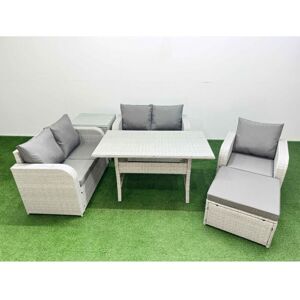 FIMOUS High Back Poly Rattan Garden Furniture Set with Reclining Chair Loveseat Sofa Rectangular Dining Table Indoor Outdoor Patio Set Big Stool Side Table FIMOUS High Back Poly Rattan Garden Furniture Set with Reclining Chair Loveseat Sofa Rectangular Dining Table Indoor Outdoor Patio Set Big Stool Side Table