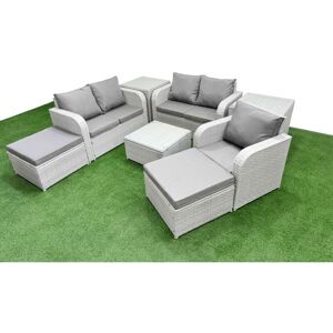 FIMOUS High Back Poly Rattan Garden Furniture Set with Reclining Chair Loveseat Sofa Square Coffee Table Indoor Outdoor Patio Set 2 Big Stool 2 Side Table FIMOUS High Back Poly Rattan Garden Furniture Set with Reclining Chair Loveseat Sofa Square Coffee Table Indoor Outdoor Patio Set 2 Big Stool 2 Side Table