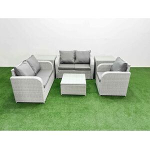 FIMOUS High Back Poly Rattan Garden Furniture Set with Reclining Chair Loveseat Sofa Square Coffee Table Indoor Outdoor Patio Set 2 Side Table Light Grey FIMOUS High Back Poly Rattan Garden Furniture Set with Reclining Chair Loveseat Sofa Square Coffee Table Indoor Outdoor Patio Set 2 Side Table Light Grey