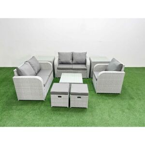 FIMOUS High Back Poly Rattan Garden Furniture Set with Reclining Chair Loveseat Sofa Square Coffee Table Indoor Outdoor Patio Set 2 Stool 2 Side Table Light FIMOUS High Back Poly Rattan Garden Furniture Set with Reclining Chair Loveseat Sofa Square Coffee Table Indoor Outdoor Patio Set 2 Stool 2 Side Table Light