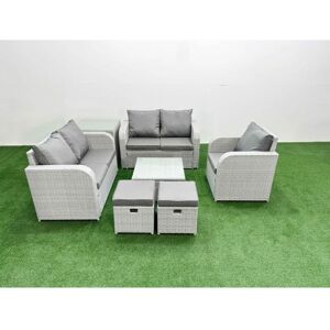 FIMOUS High Back Poly Rattan Garden Furniture Set with Reclining Chair Loveseat Sofa Square Coffee Table Indoor Outdoor Patio Set 2 Stool Side Table Light FIMOUS High Back Poly Rattan Garden Furniture Set with Reclining Chair Loveseat Sofa Square Coffee Table Indoor Outdoor Patio Set 2 Stool Side Table Light