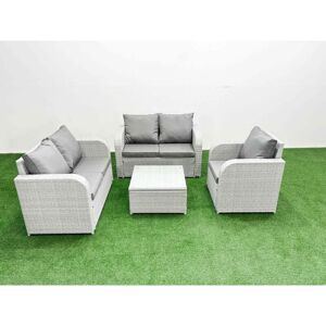 Fimous High Back Poly Rattan Garden Furniture Set with Reclining Chair Loveseat Sofa Square Coffee Table Indoor Outdoor Patio Set Light Grey Fimous High Back Poly Rattan Garden Furniture Set with Reclining Chair Loveseat Sofa Square Coffee Table Indoor Outdoor Patio Set Light Grey