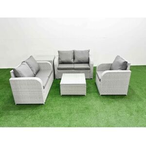 Fimous High Back Poly Rattan Garden Furniture Set with Reclining Chair Loveseat Sofa Square Coffee Table Indoor Outdoor Patio Set Side Table Light Fimous High Back Poly Rattan Garden Furniture Set with Reclining Chair Loveseat Sofa Square Coffee Table Indoor Outdoor Patio Set Side Table Light