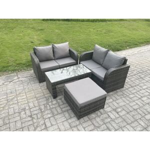Fimous High Back Rattan Garden Furniture Set with Loveseat Sofa Rectangular Coffee Table Big Footstool Indoor Outdoor Patio Lounge Sofa Set Dark Grey Fimous High Back Rattan Garden Furniture Set with Loveseat Sofa Rectangular Coffee Table Big Footstool Indoor Outdoor Patio Lounge Sofa Set Dark Grey