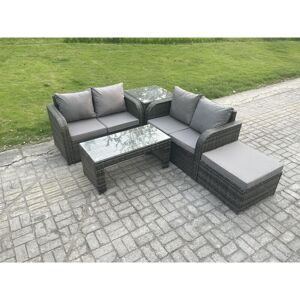 FIMOUS High Back Rattan Garden Furniture Set with Loveseat Sofa Rectangular Coffee Table Big Footstool Side Table Indoor Outdoor Patio Lounge Sofa Set Dark FIMOUS High Back Rattan Garden Furniture Set with Loveseat Sofa Rectangular Coffee Table Big Footstool Side Table Indoor Outdoor Patio Lounge Sofa Set Dark