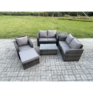 FIMOUS High Back Rattan Garden Furniture Set with Loveseat Sofa Rectangular Coffee Table Big Footstool Side Table Indoor Outdoor Patio Lounge Sofa Set Dark FIMOUS High Back Rattan Garden Furniture Set with Loveseat Sofa Rectangular Coffee Table Big Footstool Side Table Indoor Outdoor Patio Lounge Sofa Set Dark