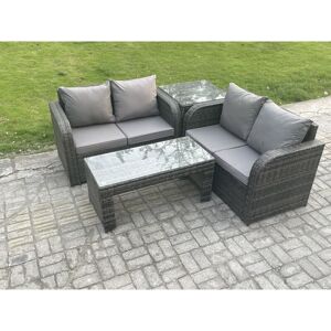 Fimous - High Back Rattan Garden Furniture Set with Loveseat Sofa Rectangular Coffee Table Indoor Outdoor Patio Lounge Sofa Set Dark Grey Mixed Fimous - High Back Rattan Garden Furniture Set with Loveseat Sofa Rectangular Coffee Table Indoor Outdoor Patio Lounge Sofa Set Dark Grey Mixed