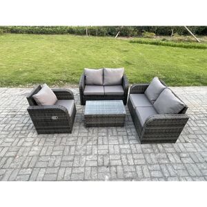 Fimous High Back Rattan Garden Furniture Set with Loveseat Sofa Rectangular Coffee Table Indoor Outdoor Patio Lounge Sofa Set Dark Grey Mixed Fimous High Back Rattan Garden Furniture Set with Loveseat Sofa Rectangular Coffee Table Indoor Outdoor Patio Lounge Sofa Set Dark Grey Mixed