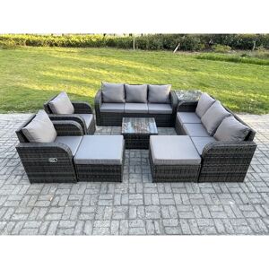 FIMOUS High Back Rattan Garden Furniture Set with Square Coffee Table 2 Big Footstool Side Table Indoor Outdoor Patio Lounge Sofa Set Dark Grey Mixed FIMOUS High Back Rattan Garden Furniture Set with Square Coffee Table 2 Big Footstool Side Table Indoor Outdoor Patio Lounge Sofa Set Dark Grey Mixed