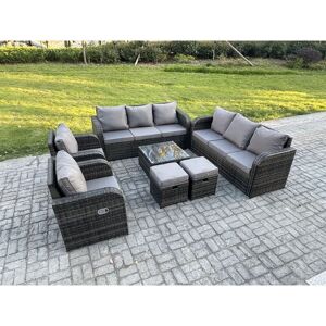 Fimous High Back Rattan Garden Furniture Set with Square Coffee Table 2 Small Footstools Indoor Outdoor Patio Lounge Sofa Set Dark Grey Mixed Fimous High Back Rattan Garden Furniture Set with Square Coffee Table 2 Small Footstools Indoor Outdoor Patio Lounge Sofa Set Dark Grey Mixed