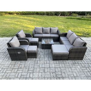 High Back Rattan Garden Furniture Set with Square Coffee Table 3 Footstools Indoor Outdoor Patio Lounge Sofa Set Dark Grey Mixed - Fimous High Back Rattan Garden Furniture Set with Square Coffee Table 3 Footstools Indoor Outdoor Patio Lounge Sofa Set Dark Grey Mixed - Fimous