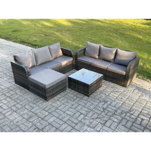 Indoor Outdoor Rattan Garden Furniture 7 Seater Set Table Sofa Chair Patio Conservatory with Grey Cushions Big Footstool - Fimous Indoor Outdoor Rattan Garden Furniture 7 Seater Set Table Sofa Chair Patio Conservatory with Grey Cushions Big Footstool - Fimous