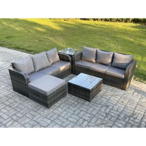 Indoor Outdoor Rattan Garden Furniture 7 Seater Set Table Sofa Chair Patio Conservatory with Grey Cushions Big Footstool Side Table - Fimous Indoor Outdoor Rattan Garden Furniture 7 Seater Set Table Sofa Chair Patio Conservatory with Grey Cushions Big Footstool Side Table - Fimous