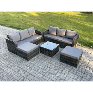Fimous Indoor Outdoor Rattan Garden Furniture 8 Seater Set Table Sofa Chair Patio Conservatory with Grey Cushions 2 Big Footstool Fimous Indoor Outdoor Rattan Garden Furniture 8 Seater Set Table Sofa Chair Patio Conservatory with Grey Cushions 2 Big Footstool