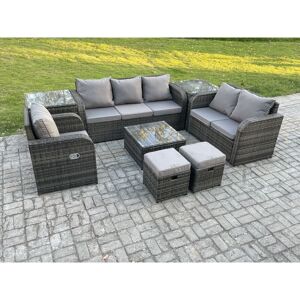Indoor Outdoor Rattan Garden Furniture 8 Seater Set Table Sofa Chair Patio Conservatory with Grey Cushions 2 Side Tables 2 Small Footstools - Fimous Indoor Outdoor Rattan Garden Furniture 8 Seater Set Table Sofa Chair Patio Conservatory with Grey Cushions 2 Side Tables 2 Small Footstools - Fimous