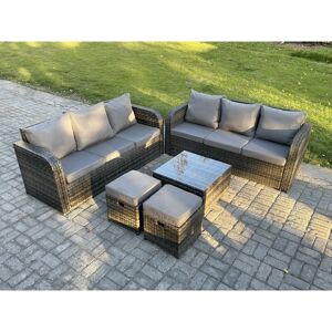 Indoor Outdoor Rattan Garden Furniture 8 Seater Set Table Sofa Chair Patio Conservatory with Grey Cushions 2 Small Footstools - Fimous Indoor Outdoor Rattan Garden Furniture 8 Seater Set Table Sofa Chair Patio Conservatory with Grey Cushions 2 Small Footstools - Fimous