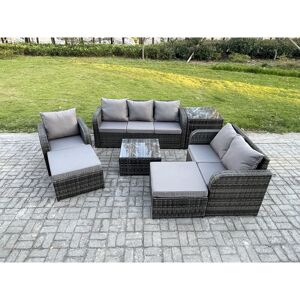 Indoor Outdoor Rattan Garden Furniture 8 Seater Set Table Sofa Chair Patio Conservatory with Grey Cushions Side Table 2 Big Footstool - Fimous Indoor Outdoor Rattan Garden Furniture 8 Seater Set Table Sofa Chair Patio Conservatory with Grey Cushions Side Table 2 Big Footstool - Fimous