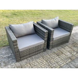 Fimous - 2 pc Outdoor Rattan Single Sofa Chair Garden Furniture With Seat and Back Cushion Dark Grey Mixed Fimous - 2 pc Outdoor Rattan Single Sofa Chair Garden Furniture With Seat and Back Cushion Dark Grey Mixed