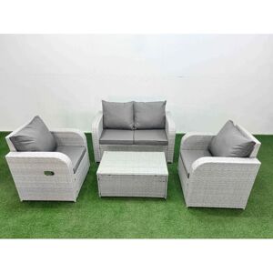 Light Grey pe Wicker Rattan Garden Furniture Set Sofa Set Reclining Adjustable Chair Rectangular Coffee Table 4 Seater - Fimous Light Grey pe Wicker Rattan Garden Furniture Set Sofa Set Reclining Adjustable Chair Rectangular Coffee Table 4 Seater - Fimous