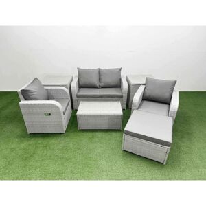 Fimous Light Grey PE Wicker Rattan Garden Furniture Set Sofa Set Reclining Adjustable Chair Rectangular Coffee Table 5 Seater With Footstool 2 Side Fimous Light Grey PE Wicker Rattan Garden Furniture Set Sofa Set Reclining Adjustable Chair Rectangular Coffee Table 5 Seater With Footstool 2 Side