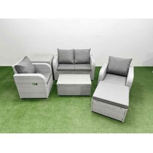 FIMOUS Light Grey pe Wicker Rattan Garden Furniture Set Sofa Set Reclining Adjustable Chair Rectangular Coffee Table 5 Seater With Footstool Side Table FIMOUS Light Grey pe Wicker Rattan Garden Furniture Set Sofa Set Reclining Adjustable Chair Rectangular Coffee Table 5 Seater With Footstool Side Table