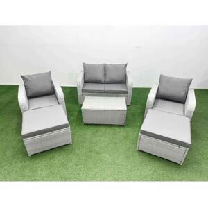 Light Grey pe Wicker Rattan Garden Furniture Set Sofa Set Reclining Adjustable Chair Rectangular Coffee Table 6 Seater 2 Big Stools - Fimous Light Grey pe Wicker Rattan Garden Furniture Set Sofa Set Reclining Adjustable Chair Rectangular Coffee Table 6 Seater 2 Big Stools - Fimous