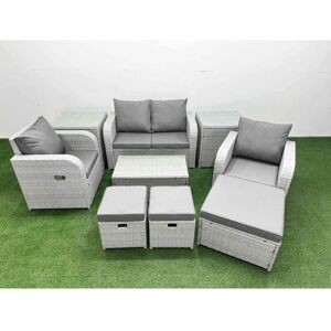 Light Grey pe Wicker Rattan Garden Furniture Set Sofa Set Reclining Adjustable Chair Rectangular Coffee Table 7 Seater 3 Stools 2 Side Table - Fimous Light Grey pe Wicker Rattan Garden Furniture Set Sofa Set Reclining Adjustable Chair Rectangular Coffee Table 7 Seater 3 Stools 2 Side Table - Fimous