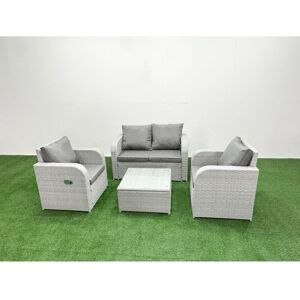 Light Grey pe Wicker Rattan Garden Furniture Set Sofa Set Reclining Adjustable Chair Square Coffee Table 4 Seater - Fimous Light Grey pe Wicker Rattan Garden Furniture Set Sofa Set Reclining Adjustable Chair Square Coffee Table 4 Seater - Fimous