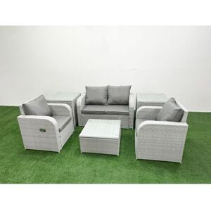 Light Grey pe Wicker Rattan Garden Furniture Set Sofa Set Reclining Adjustable Chair Square Coffee Table 4 Seater With 2 Side Table - Fimous Light Grey pe Wicker Rattan Garden Furniture Set Sofa Set Reclining Adjustable Chair Square Coffee Table 4 Seater With 2 Side Table - Fimous