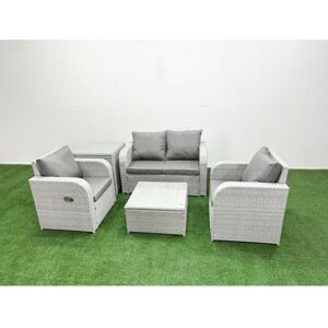 Light Grey pe Wicker Rattan Garden Furniture Set Sofa Set Reclining Adjustable Chair Square Coffee Table 4 Seater With Side Table - Fimous Light Grey pe Wicker Rattan Garden Furniture Set Sofa Set Reclining Adjustable Chair Square Coffee Table 4 Seater With Side Table - Fimous