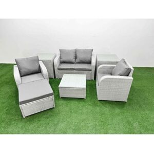 Light Grey pe Wicker Rattan Garden Furniture Set Sofa Set Reclining Adjustable Chair Square Coffee Table 5 Seater With Footstool 2 Side Table - Fimous Light Grey pe Wicker Rattan Garden Furniture Set Sofa Set Reclining Adjustable Chair Square Coffee Table 5 Seater With Footstool 2 Side Table - Fimous