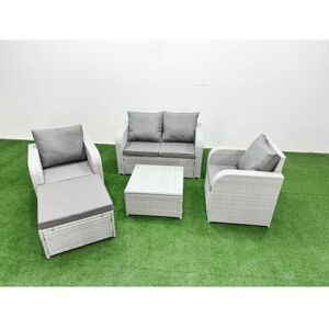 Light Grey pe Wicker Rattan Garden Furniture Set Sofa Set Reclining Adjustable Chair Square Coffee Table 5 Seater With Footstool - Fimous Light Grey pe Wicker Rattan Garden Furniture Set Sofa Set Reclining Adjustable Chair Square Coffee Table 5 Seater With Footstool - Fimous