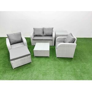 Light Grey pe Wicker Rattan Garden Furniture Set Sofa Set Reclining Adjustable Chair Square Coffee Table 5 Seater With Footstool Side Table - Fimous Light Grey pe Wicker Rattan Garden Furniture Set Sofa Set Reclining Adjustable Chair Square Coffee Table 5 Seater With Footstool Side Table - Fimous