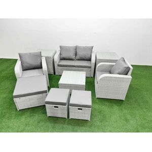 Light Grey pe Wicker Rattan Garden Furniture Set Sofa Set Reclining Adjustable Chair Square Coffee Table 7 Seater 3 Stools 3 Side Table - Fimous Light Grey pe Wicker Rattan Garden Furniture Set Sofa Set Reclining Adjustable Chair Square Coffee Table 7 Seater 3 Stools 3 Side Table - Fimous