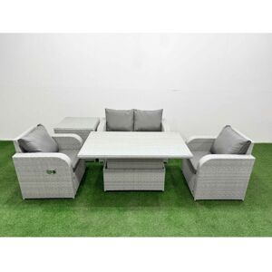 Light Grey pe Wicker Rattan Garden Furniture Set Sofa Set Reclining Chair Adjustable Lifting Dining or Coffee Table 4 Seater With Side Table - Fimous Light Grey pe Wicker Rattan Garden Furniture Set Sofa Set Reclining Chair Adjustable Lifting Dining or Coffee Table 4 Seater With Side Table - Fimous