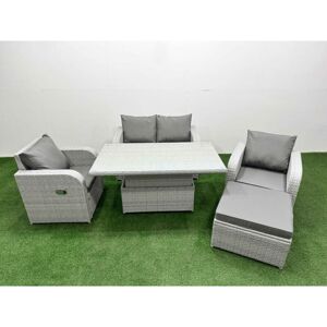 Light Grey pe Wicker Rattan Garden Furniture Set Sofa Set Reclining Chair Adjustable Lifting Dining or Coffee Table 5 Seater With Footstool - Fimous Light Grey pe Wicker Rattan Garden Furniture Set Sofa Set Reclining Chair Adjustable Lifting Dining or Coffee Table 5 Seater With Footstool - Fimous