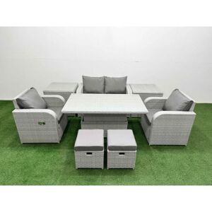 FIMOUS Light Grey pe Wicker Rattan Garden Furniture Set Sofa Set Reclining Chair Adjustable Lifting Dining or Coffee Table 6 Seater 2 Small Stools 2 Side FIMOUS Light Grey pe Wicker Rattan Garden Furniture Set Sofa Set Reclining Chair Adjustable Lifting Dining or Coffee Table 6 Seater 2 Small Stools 2 Side