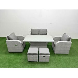Light Grey pe Wicker Rattan Garden Furniture Set Sofa Set Reclining Chair Adjustable Lifting Dining or Coffee Table 6 Seater 2 Small Stools - Fimous Light Grey pe Wicker Rattan Garden Furniture Set Sofa Set Reclining Chair Adjustable Lifting Dining or Coffee Table 6 Seater 2 Small Stools - Fimous