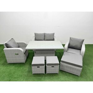 Light Grey pe Wicker Rattan Garden Furniture Set Sofa Set Reclining Chair Adjustable Lifting Dining or Coffee Table 7 Seater 3 Stools - Fimous Light Grey pe Wicker Rattan Garden Furniture Set Sofa Set Reclining Chair Adjustable Lifting Dining or Coffee Table 7 Seater 3 Stools - Fimous