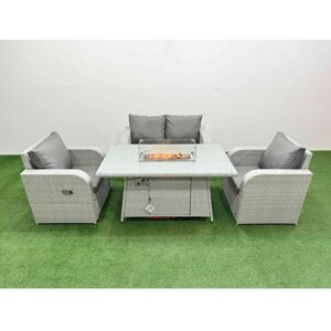 Light Grey pe Wicker Rattan Garden Furniture Set Sofa Set Reclining Chair Firepit Dining Table 4 Seater - Fimous Light Grey pe Wicker Rattan Garden Furniture Set Sofa Set Reclining Chair Firepit Dining Table 4 Seater - Fimous