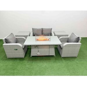 Light Grey pe Wicker Rattan Garden Furniture Set Sofa Set Reclining Chair Firepit Dining Table 4 Seater With 2 Side Table - Fimous Light Grey pe Wicker Rattan Garden Furniture Set Sofa Set Reclining Chair Firepit Dining Table 4 Seater With 2 Side Table - Fimous