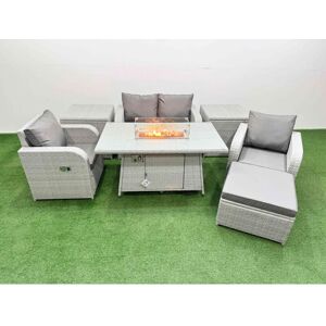 Light Grey pe Wicker Rattan Garden Furniture Set Sofa Set Reclining Chair Firepit Dining Table 5 Seater With Footstool 2 Side Table - Fimous Light Grey pe Wicker Rattan Garden Furniture Set Sofa Set Reclining Chair Firepit Dining Table 5 Seater With Footstool 2 Side Table - Fimous