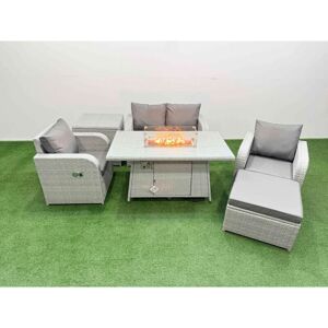 Light Grey pe Wicker Rattan Garden Furniture Set Sofa Set Reclining Chair Firepit Dining Table 5 Seater With Footstool Side Table - Fimous Light Grey pe Wicker Rattan Garden Furniture Set Sofa Set Reclining Chair Firepit Dining Table 5 Seater With Footstool Side Table - Fimous